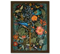 Artery8 Birds and Butterflies Modern Flower Art Nouveau Artwork Framed Wall Art Print A4