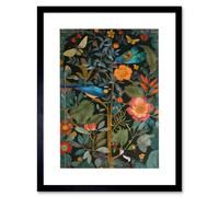 Artery8 Birds and Butterflies Modern Flower Art Nouveau Artwork Framed Wall Art Print 12X16 Inch