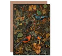 Artery8 Birds and Butterflies on Autumnal Tree Folk Art Nature Birthday Sealed Greeting Card Plus Envelope Blank inside