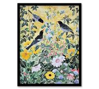 Artery8 Birds in Blooming Spring Wildflower Field Living Room Artwork Framed Wall Art Print A4