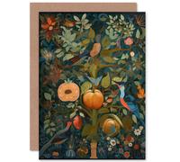 Artery8 Birds on Blooming Peach Tree in Modern Folk Art Nature Birthday Sealed Greeting Card Plus Envelope Blank inside