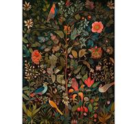 Artery8 Birds on Blooming Trees in Spring Modern Folk Art Art Print Canvas Premium Wall Decor Poster Mural