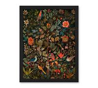 Artery8 Birds on Blooming Trees in Spring Modern Folk Art Artwork Framed Wall Art Print 18X24 Inch