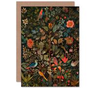 Artery8 Birds on Blooming Trees in Spring Modern Folk Art Nature Birthday Sealed Greeting Card Plus Envelope Blank inside