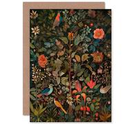 Artery8 Birds on Blooming Trees in Spring Modern Folk Art Nature Birthday Sealed Greeting Card Plus Envelope Blank inside