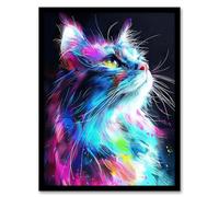 Artery8 Birman Cat Lover Neon Glowing Blue Pink Portrait For Living Room Art Print Framed Poster Wall Decor 12x16 inch