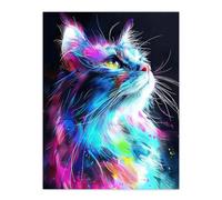 Wall Art Print Birman Cat Lover Neon Glowing Blue Pink Portrait Poster Artery8 Multi W18 inch x H24 inch