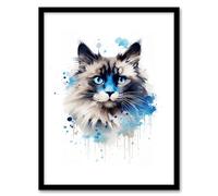 Artery8 Birman Cat Lovers Gift Watercolour Pet Portrait Painting Artwork Artwork Framed Wall Art Print A4