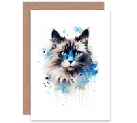 Artery8 Birman Cat Lovers Gift Watercolour Pet Portrait Painting Artwork Greeting Card Artery8 Multicolor