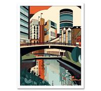 Wall Art Print Birmingham City Centre Canal Geometric Cityscape Art Framed Artery8 White W12 inch x H16 inch