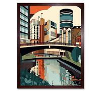 Wall Art Print Birmingham City Centre Canal Geometric Cityscape Art Framed Artery8 Brown W12 inch x H16 inch