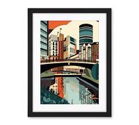 Artery8 Birmingham City Centre Canal Geometric Cityscape Artwork Framed Wall Art Print 18X24 Inch
