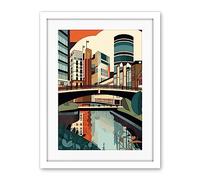 Artery8 Birmingham City Centre Canal Geometric Cityscape Artwork Framed Wall Art Print 18X24 Inch