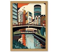 Artery8 Birmingham City Centre Canal Geometric Cityscape Artwork Framed Wall Art Print A4