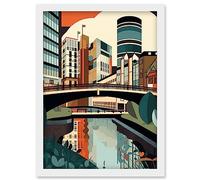 Birmingham City Centre Canal Geometric Cityscape Artwork Framed Wall Art Print A4 Artery8 White One Size
