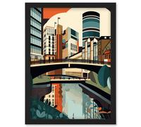 Artery8 Birmingham City Centre Canal Geometric Cityscape Artwork Framed Wall Art Print A4