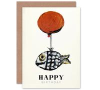 Artery8 Birthday Abstract Oil Painting Balloon Fish Fun For Him Her Blank Inside Greeting Card