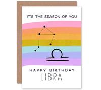 Artery8 Birthday Astrology Libra Zodiac Sign Greetings Card in White Artery8 White