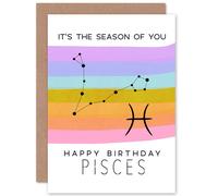 Artery8 Birthday Astrology Pisces Zodiac Sign Greetings Card in White Artery8 White