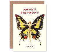 Artery8 Birthday Butterfly Dancer Art Nouveau 1920s Retro For Her Wife Sister Mother Blank Inside Greeting Card