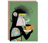 Artery8 Birthday Card Abstract Chimp Monkey Tea Coffee Fun Arty Art All Occasion Greeting Card in Green Artery8 Green