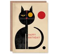 Artery8 Birthday Card Abstract Midcentury Modern Cat Lover For Him Man Male Dad Brother Son Papa Grandad Greeting Card