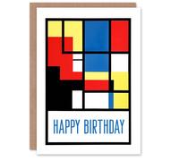 Artery8 Birthday Card Abstract Piet Mondrian Inspired Birthday Artwork For Him Her Man Woman Girl Boy Wife Husband Greeting Card