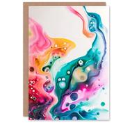 Artery8 Birthday Card Abstract Rainbow Dreamy Fluid Art Painting Blank Arty Art All Occasion Greeting Card