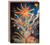Artery8 Birthday Card Abstract Space Flowers Stars Night Sky Glowing For Her Gran Sister Niece Daughter Wife Woman Greeting Card