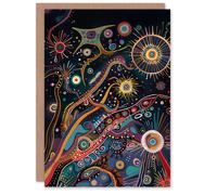 Artery8 Birthday Card Abstract Space Galaxy Psychedelic Folk Art For Her Gran Sister Niece Daughter Wife Woman Greeting Card