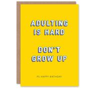 Artery8 Birthday Card Adulting Hard Don't Grow Up For Child Kids Teen Funny Greeting Card in Yellow Artery8 Yellow