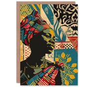 Artery8 Birthday Card African Woman Bold Pattern Collage Portrait For Her Gran Sister Niece Daughter Wife Woman Greeting Card