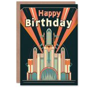Artery8 Birthday Card Art Deco Building Vintage 1930s Classic For Him Her Man Woman Girl Boy Wife Husband Greeting Card