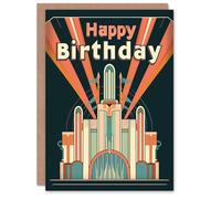 Artery8 Birthday Card Art Deco Building Vintage 1930s Classic For Him Her Man Woman Girl Boy Wife Husband Greeting Card