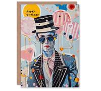 Artery8 Birthday Card Arty Portrait Clown Carnival Magic Abstract For Him Man Male Dad Brother Son Papa Grandad Greeting Card