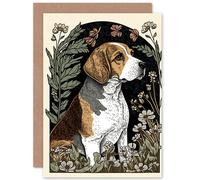 Artery8 Beagle Dog with Daisies Modern Stylised Illustration Art Birthday Sealed Greeting Card Plus Envelope Blank inside