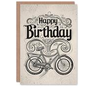 Artery8 Birthday Card Bicycle Design Black White Retro Tattoo Style Blank Arty Art All Occasion Greeting Card