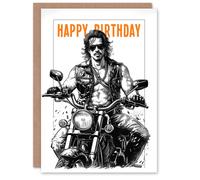 Artery8 Birthday Card Biker Drawing Leather Muscle Sexy Motorbike For Him Her in White Artery8 White