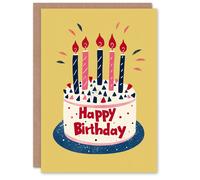 Artery8 Birthday Card Birthday Cake Candles Artwork Fun Colourful Classic For Him Her Man Woman Girl Boy Wife Husband Greeting Card