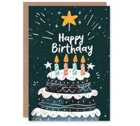 Artery8 Birthday Card Birthday Cake Candles Sparkling Stars Fun For Him Her in Dark Blue Artery8 Dark Blue