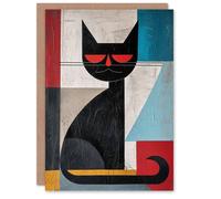Artery8 Birthday Card Black Cat Cubist Artwork Colourful Pop Art For Him Her Artery8 Multicolor