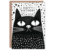 Artery8 Birthday Card Black Cat Lover Kitty Bright Simple Graphic Design Blank Arty Art All Occasion Greeting Card