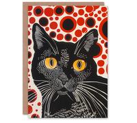 Artery8 Birthday Card Block Print Black Cat Red Dots Animal Lover For Him Her Artery8 Red
