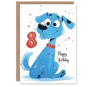 Artery8 Birthday Card Blue Dog Lover Puppy Cartoon Cute 8th 8 Year Old For Child Kids Son Daughter Greeting Card