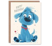 Artery8 Birthday Card Blue Dog Lover Puppy Cute Cartoon For Child Kids Son Daughter Greeting Card
