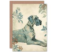 Birthday Card Blue Great Dane Dog with Flower Pattern Fur Coat Modern Art Birthday Artery8 Multi One Size