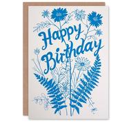 Artery8 Birthday Card Blue Wild Flowers Botanical Illustration For Her Gran Sister Niece Daughter Wife Woman Greeting Card