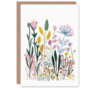 Artery8 Birthday Card Boho Wildflower Drawing Bright Pastel Colour For Her Gran Sister Niece Daughter Wife Woman Greeting Card