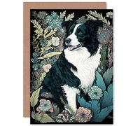 Artery8 Border Collie Dog in Wildflower Field Modern Illustration Art Birthday Sealed Greeting Card Plus Envelope Blank inside