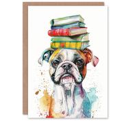 Artery8 Birthday Card Boxer Dog Pet Portrait Book Stack For Son Daughter Girl Boy Kids Happy Card